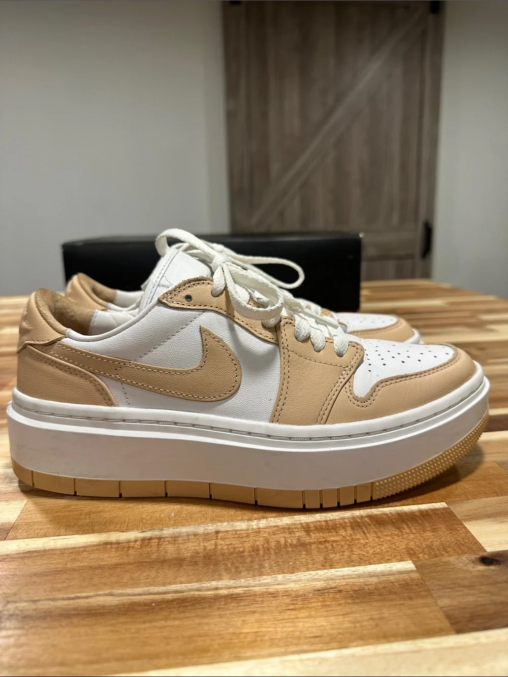 Nike Air White and Tan Platform Low-Top Sneakers 472